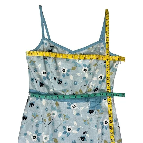 Ann Taylor Loft Floral-Print Spaghetti Strap Dress Size 8 Blue & White Linen Mix - Picture 10 of 11